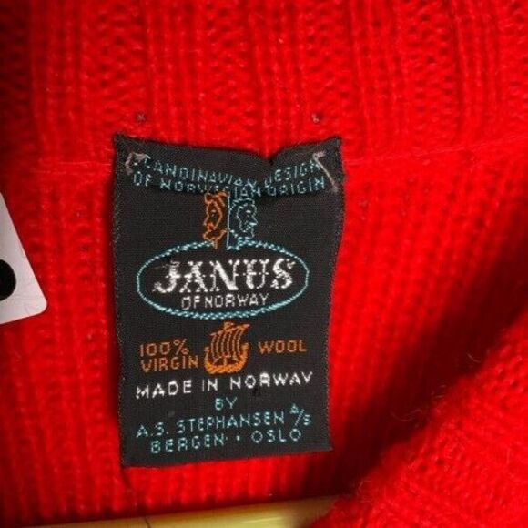 VTG Janus of Norway Scandinavian Crewneck Sweater Men Size L Nordic Red 100%Wool - Picture 2 of 8